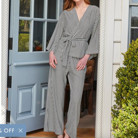 LAKE Other - LAKE DreamModal Kimono Pajama Set in Deep Navy Pencil Stripe